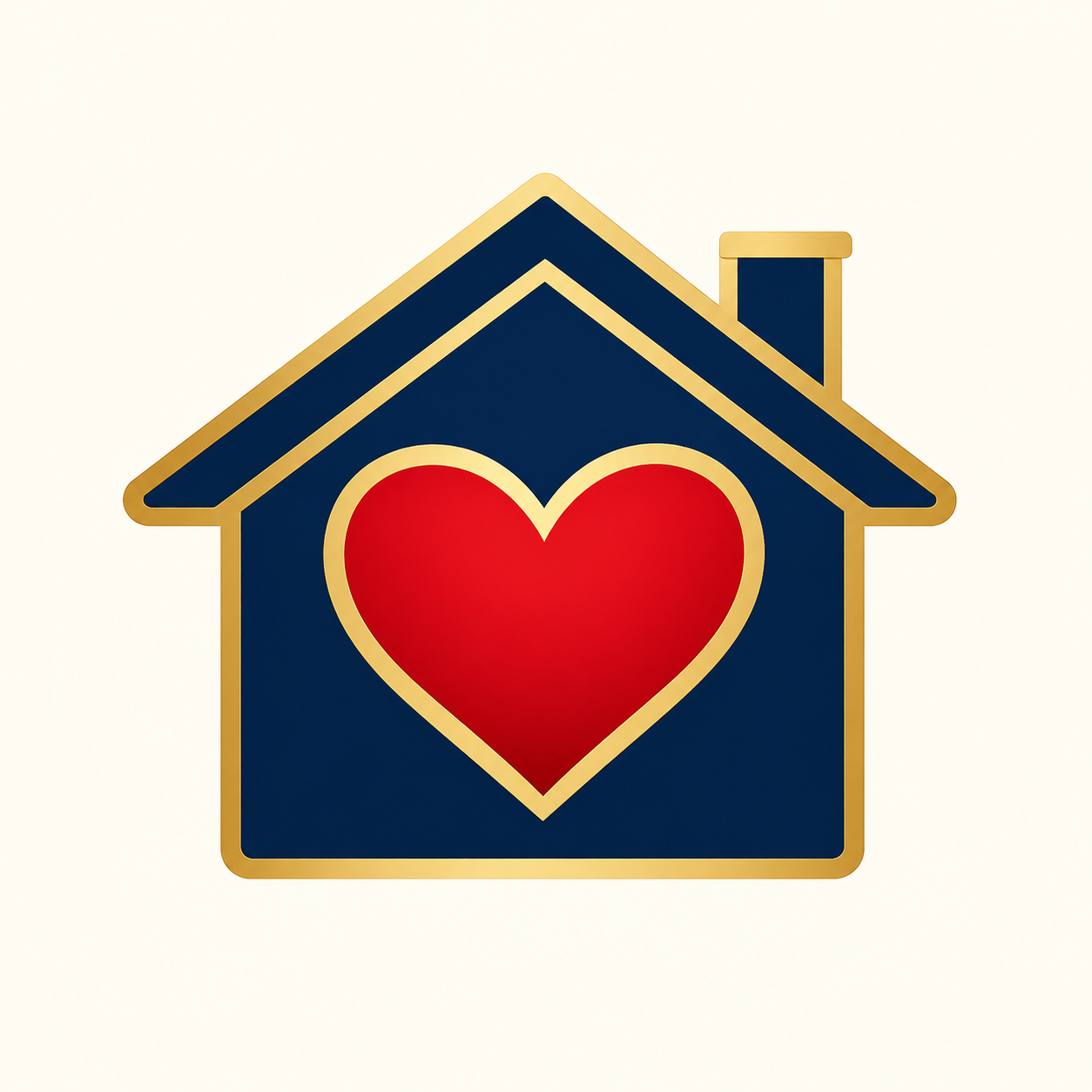 A navy blue home with a red heart and gold accents